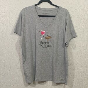 Life is Good “Better Together” Chocolate & Wine V-Neck Gray Crusher Tee size XXL